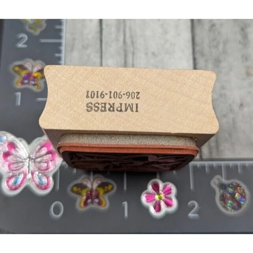 Impress Flower Design Sketch Rubber Stamp Wood #H53